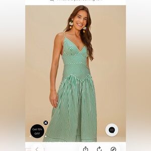 Farm Rio Green Bicolor  Striped Midi Dress Organic Cotton Size M NWT